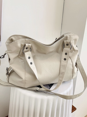 Sac Cabas Rétro en Cuir PU Grande Capacité pour Femme Minimaliste Sac à Bandoulière Souple Décontracté Fourre-tout Rivet
