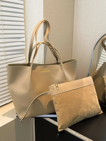Bolso Tote de Cuero PU de Gran Capacidad para Mujer Con Sobre Retro Minimalista Color Sólido Estampado Letras Para Trabajo