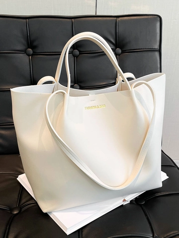 Bolso Tote de Cuero PU de Gran Capacidad para Mujer Con Sobre Retro Minimalista Color Sólido Estampado Letras Para Trabajo