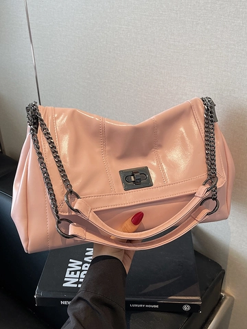 Bolso Tote de Cuero PU de Gran Capacidad Vintage para Mujer Bolso de Hombro Cruzado Minimalista Con Cadena Cierre de Metal Moda Urbana