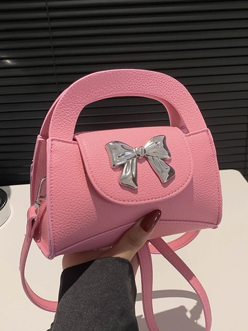 Niche Fashion Bow Handheld Mini Bag For Women PU Leather Lychee Pattern Crossbody Purse Small Square Bag Shoulder Bag