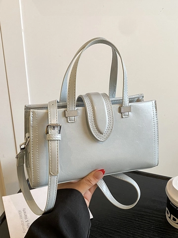 Women Niche Design Oil Wax PU Leather Handbag Minimalist Retro Crossbody Shoulder Bag Solid Color Square Tote Bag For Office