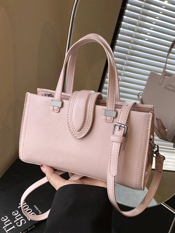 Women Niche Design Oil Wax PU Leather Handbag Minimalist Retro Crossbody Shoulder Bag Solid Color Square Tote Bag For Office