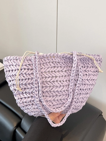 Koreanischer Ins-Stil Handgewebte Stroh Eimertasche Für Damen Sommer Lässig Strand Urlaub Schultertasche Mit Kordelzug