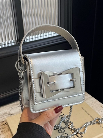 Bolso de Bandoliera Mini de Cuero PU para Mujer Bolso de Mano Cuadrado de Color Sólido Con Hebilla Metálica Y Cadena Bolso Pequeño