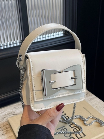 Bolso de Bandoliera Mini de Cuero PU para Mujer Bolso de Mano Cuadrado de Color Sólido Con Hebilla Metálica Y Cadena Bolso Pequeño