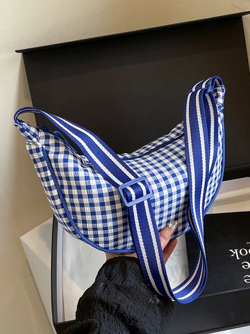 Women's Casual Plaid Dumpling Bag Lightweight Polyester Crescent Crossbody Bag Striped Adjustable Strap Fashion Purse