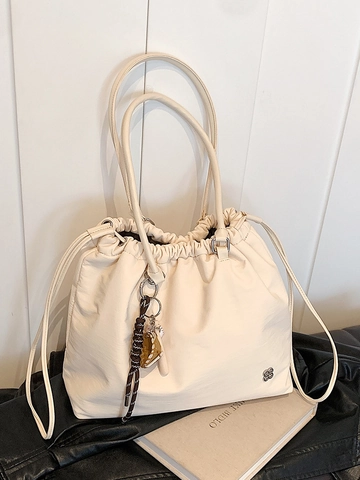 Damen Oxford-Gewebe Kordelzug Tote-Bag Große Kapazität Lässige Schultertasche Mit Baseball-Anhänger Gefaltetes Sportdesign Henkeltasche