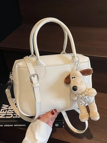 Dames Stedelijk Eenvoudig Olie Wasleder Handtas Vintage Boston Stijl Crossbodytas Met Letterprint Casual Werk Schoudertas