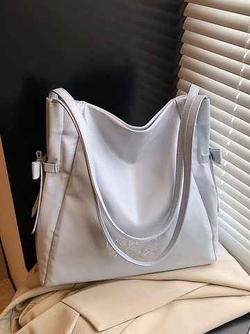 Korean Style Large Capacity PU Leather Tote Bag For Women Student College Bowknot Embroidery Shoulder Bag Commuter Handbag