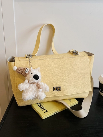 Bolso Bandolera de Cuero PU Minimalista para Mujer Estilo Maletín Patrón de Lichi Cierre de Metal Plateado Bolso de Negocios