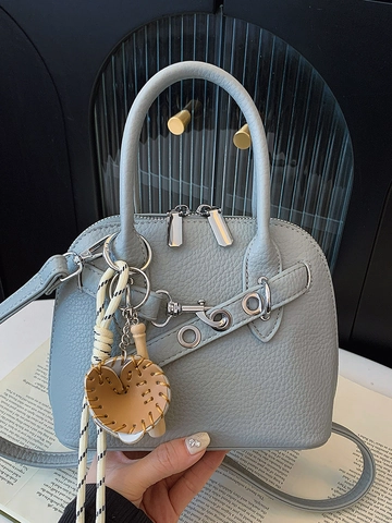 Women Lychee Texture PU Leather Shell Bag Fashion Minimalist Handbag Commuting Crossbody Bag With Baseball Glove Charm