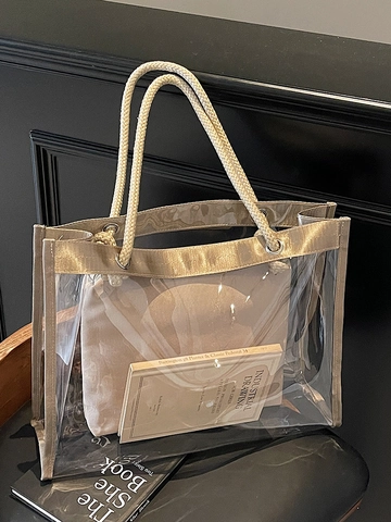 Μοντέρνα Γυναικεία Διαφανής Τσάντα Tote PVC Λαβή Σχοινιού Μεγάλη Χωρητικότητα Τσάντα Ώμου Με Εσωτερικό Τσαντάκι
