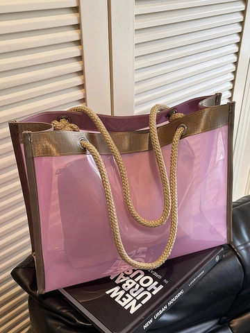 Μοντέρνα Γυναικεία Διαφανής Τσάντα Tote PVC Λαβή Σχοινιού Μεγάλη Χωρητικότητα Τσάντα Ώμου Με Εσωτερικό Τσαντάκι