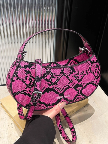 Bolso de Mano de Cuero PU con Estampado de Pitón de Moda para Mujer Bolso de Bandolera de Media Luna Con Correa Ajustable Patrón de Serpiente