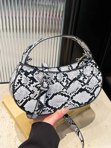 Bolso de Mano de Cuero PU con Estampado de Pitón de Moda para Mujer Bolso de Bandolera de Media Luna Con Correa Ajustable Patrón de Serpiente