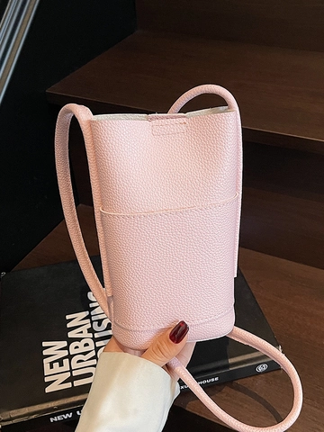 Einfaches Nischen-Design Lychee Textur PU-Leder Handy-Umhängetasche Für Damen Casual Pendeln Einfarbige Schultertasche