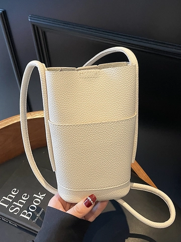 Einfaches Nischen-Design Lychee Textur PU-Leder Handy-Umhängetasche Für Damen Casual Pendeln Einfarbige Schultertasche