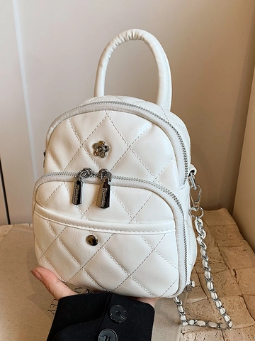 Urban Minimalistisch Damen Gesteppt Klein Umhängetasche PU-Leder Kettenriemen Rautenmuster Crossbody Handtasche Für Den Alltag