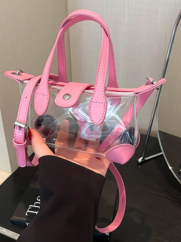 Borsa a Spalla in PVC Trasparente Jelly da Donna in Pelle PU Splicing Borsa a Mano Dumpling Minimalista Urbana Crossbody