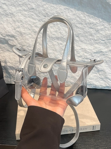 Borsa a Spalla in PVC Trasparente Jelly da Donna in Pelle PU Splicing Borsa a Mano Dumpling Minimalista Urbana Crossbody