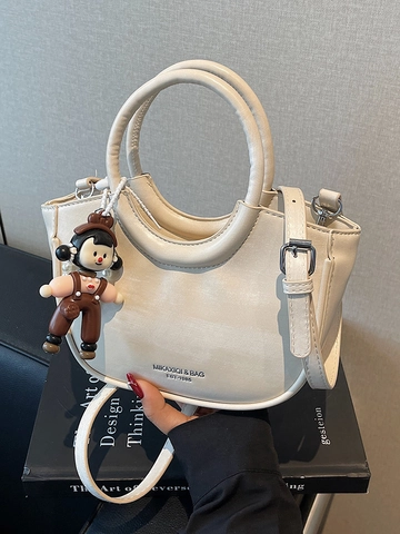 Koreaanse Stijl PU Leer Kleine Mand Handtas Voor Vrouwen Lente Halve Maan Emmer Tas Met Hanger Schouder Crossbody Tas