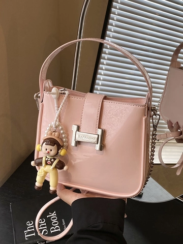 Mode Lackleder Beuteltasche Für Damen Retro Glänzende PU Umhängetasche Mit Metall H-Schnalle Schultertasche Handtasche Casual Commute