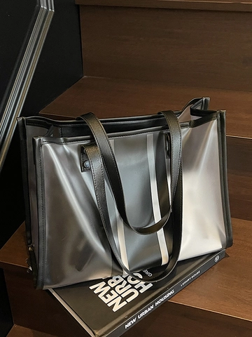 Große Kapazität Transparente PVC Tragetasche Einfache Minimalistische Umhängetasche Mit Schwarz PU-Leder Besatz Für Damen Pendeln