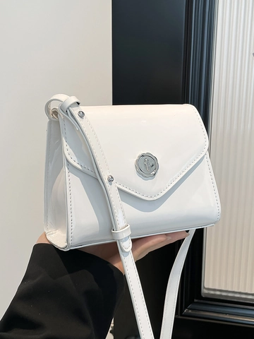 Damen Vintage Lackleder Kleine Quadratische Umhängetasche Hochglanz PU Leder Nische Stil Handy Tasche Elegante Handtasche