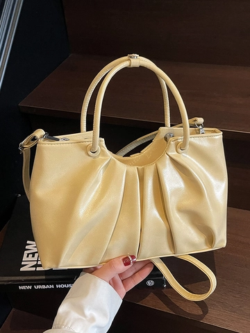 Borsa a Mano Plissettata da Donna Elegante in Pelle PU Cerata Borsa a Tracolla Versatile Borsa a Spalla con Tracolla Regolabile