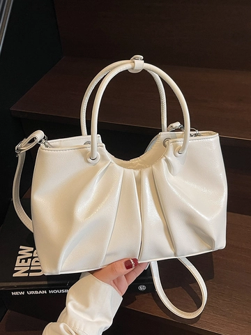 Borsa a Mano Plissettata da Donna Elegante in Pelle PU Cerata Borsa a Tracolla Versatile Borsa a Spalla con Tracolla Regolabile