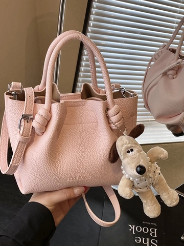 Borsa a Secchiello Plissettata da Donna in Pelle PU Motivo Litchi Con Tracolla Rimovibile Borsa a Mano Casual Borsa a Tracolla