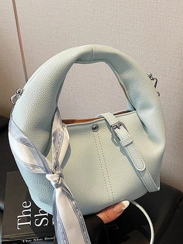 Damen Mode PU Leder Litschi Textur Hobo Tasche Mit Dekorativem Schal Urban Minimalistische Stilvolle Schultertasche Täglich Tote Handtasche