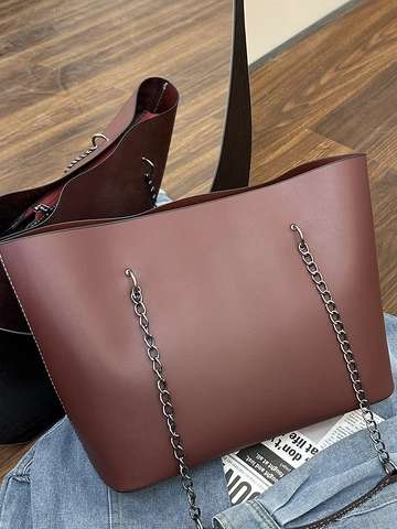 2025 Bolso Tote Grande Y Minimalista de Cuero PU para Mujer Moda Correa de Cadena Bolso de Hombro para Oficina Y Uso Diario Casual Chic Bolso de Mano