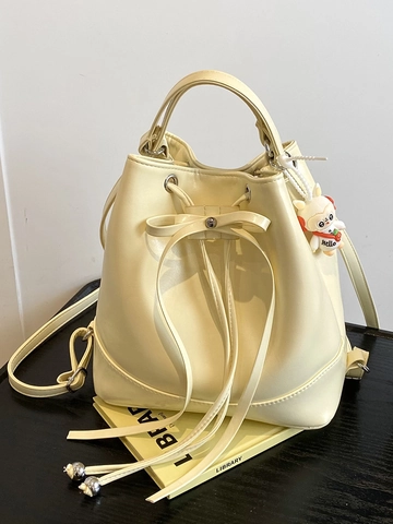 Borsa a Secchiello da Donna in Pelle PU Moda Tracolla Versatile con Coulisse Elegante Borsa a Mano di Grande Capacità con Grazioso Ciondolo