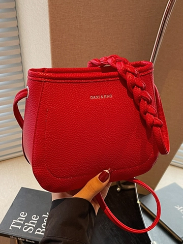 Bolso de Cubo de Cuero PU Para Mujer Moda Minimalista Color Sólido Bolso de Hombro Con Correa Trenzada Bolso de Mano