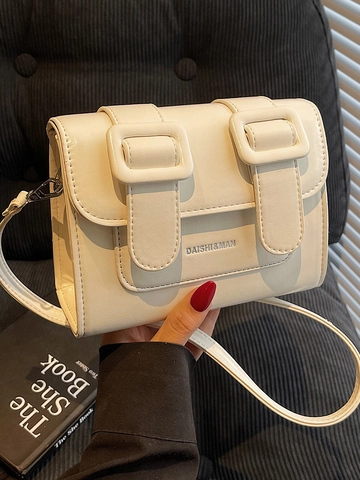 Elegante Borsa a Tracolla Quadrata Piccola in Pelle PU con Doppia Fibbia da Donna Borsa Messenger Casual Vintage da Ufficio