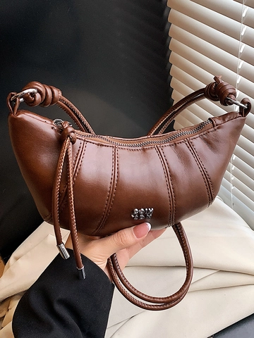 Minimalistische PU Leder Croissant Tasche Damen Urban Einfache Halbkreisförmige Schultertasche Casual Umhängetasche Einfarbig Mode Handtasche