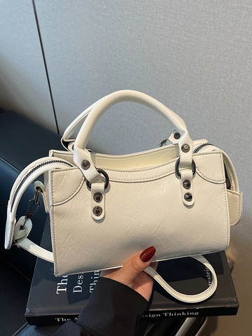 Moda Mujer Bolso de Hombro de Cuero PU Decoración de Remaches Bolso Boston Textura Arrugada Bandolera Correa Ajustable