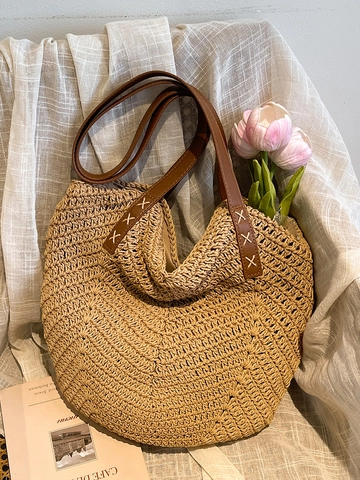 Sommer Strohgeflecht Tote Bag Große Kapazität Urban Einfache Umhängetasche Für Damen Urlaub Strand Handtasche Mit Magnetverschluss