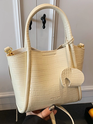 Sac Seau pour Femmes en Cuir PU Motif Crocodile Élégant Sac à Main Bandoulière avec Ornement Éléphant Mode Quotidienne