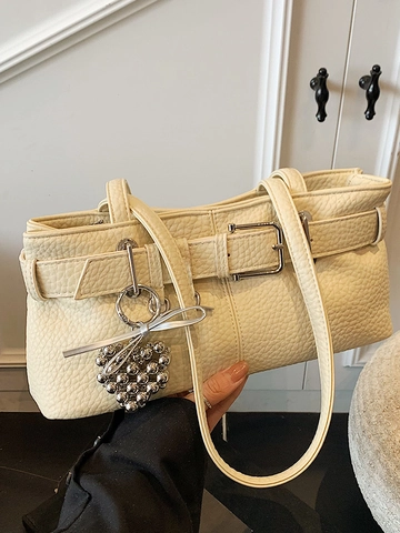Borsa Sotto l'Ascella Vintage da Donna in Pelle PU Trama Litchi Borsa a Spalla Con Ciondolo a Cuore Fibbia della Cintura Pendolarismo