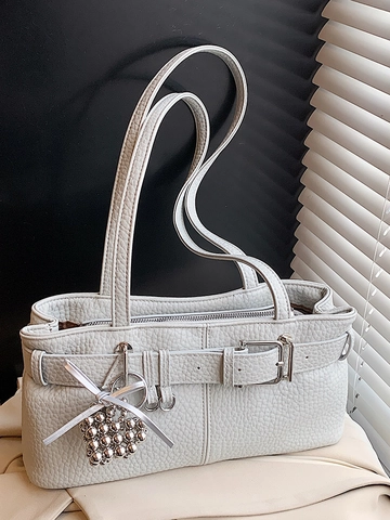 Borsa Sotto l'Ascella Vintage da Donna in Pelle PU Trama Litchi Borsa a Spalla Con Ciondolo a Cuore Fibbia della Cintura Pendolarismo