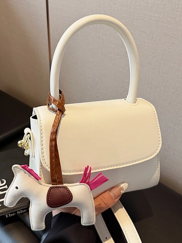 Fashion PU Leather Mini Shoulder Bag With Horse Charm Urban Simple Crossbody Handbag For Women Daily Travel Bag