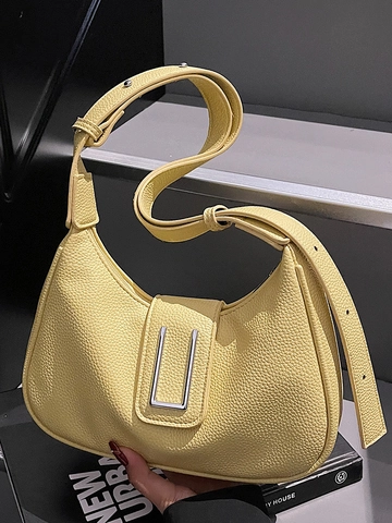 Borsa a Spalla Nicchia Francese per Donna in Pelle PU a Grana di Litchi Borsa Hobo Minimalista a Tracolla con Fibbia Argento