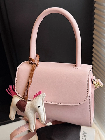 Fashion PU Leather Mini Shoulder Bag With Horse Charm Urban Simple Crossbody Handbag For Women Daily Travel Bag