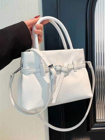 Women Fashion Litchi Grain PU Leather Crossbody Bag Minimalist Square Shoulder Bag With Top Handle Adjustable Strap Handbag