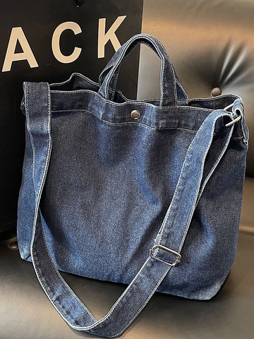 Damen Denim Tote Bag Große Kapazität Retro Lässige Gewaschene Stoff Schultertasche Umhängetasche Literarische Doppelriemen Handtasche