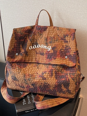Fashion Camouflage Checkered Backpack Large Capacity Lightweight Printed Cloth Rucksack For Women Street Trend Daily Shoulder Bag