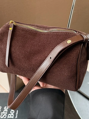 Borsa a Tracolla in Camoscio Vintage per Donna Moda Minimalista Cuscino Boston Bag Grande Capacità Pendolare Borsa a Mano Regalo